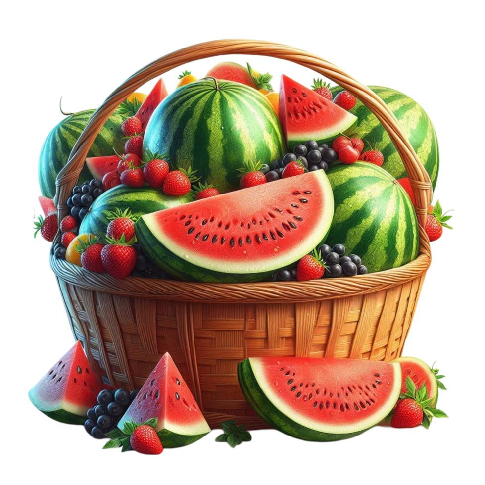 Fresh Watermelon and Fruit Basket png