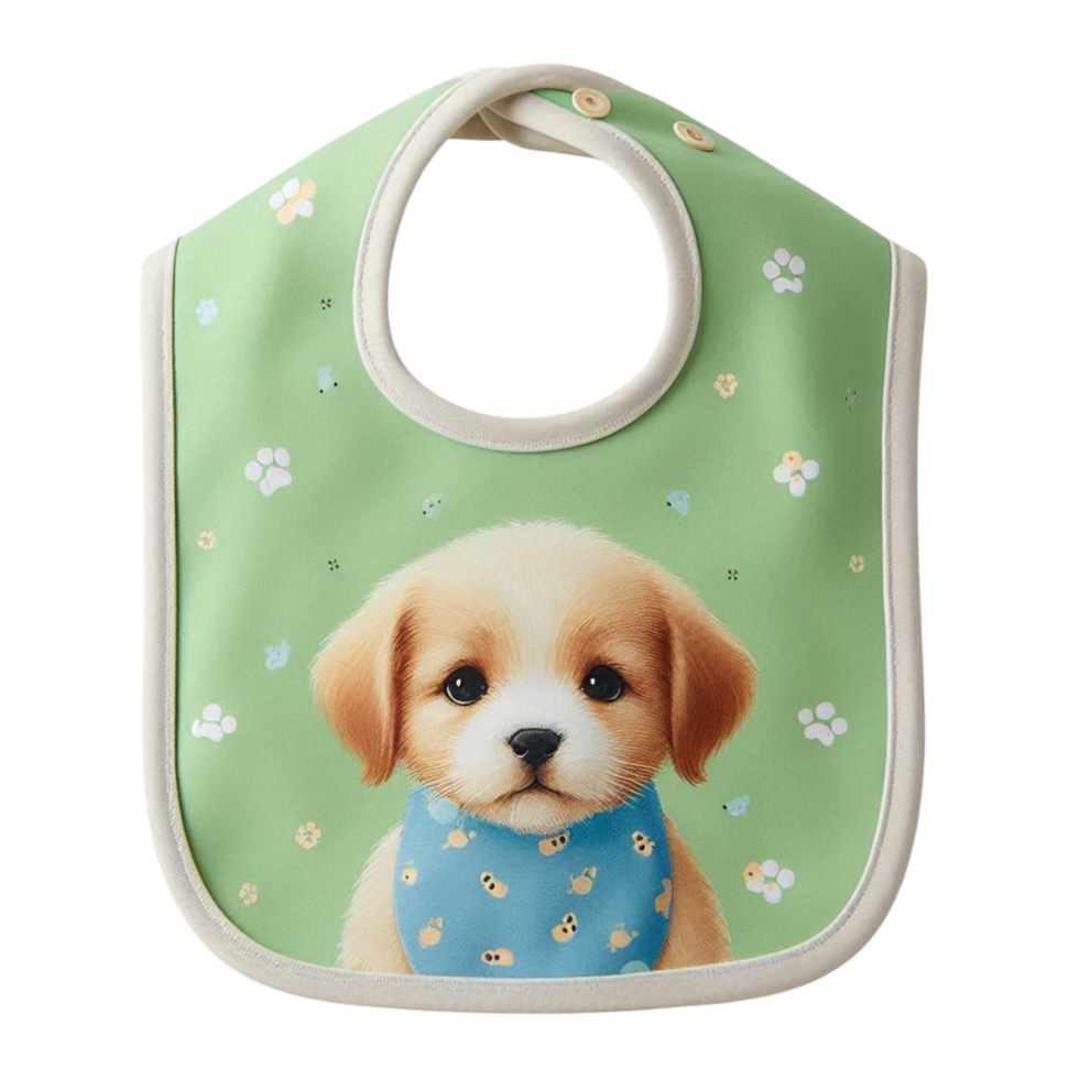 Cute Puppy Baby Bib with Green png