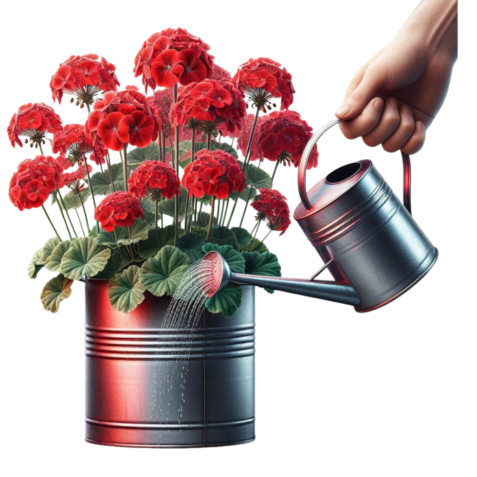 Hand Watering Red Carnations in Pot png