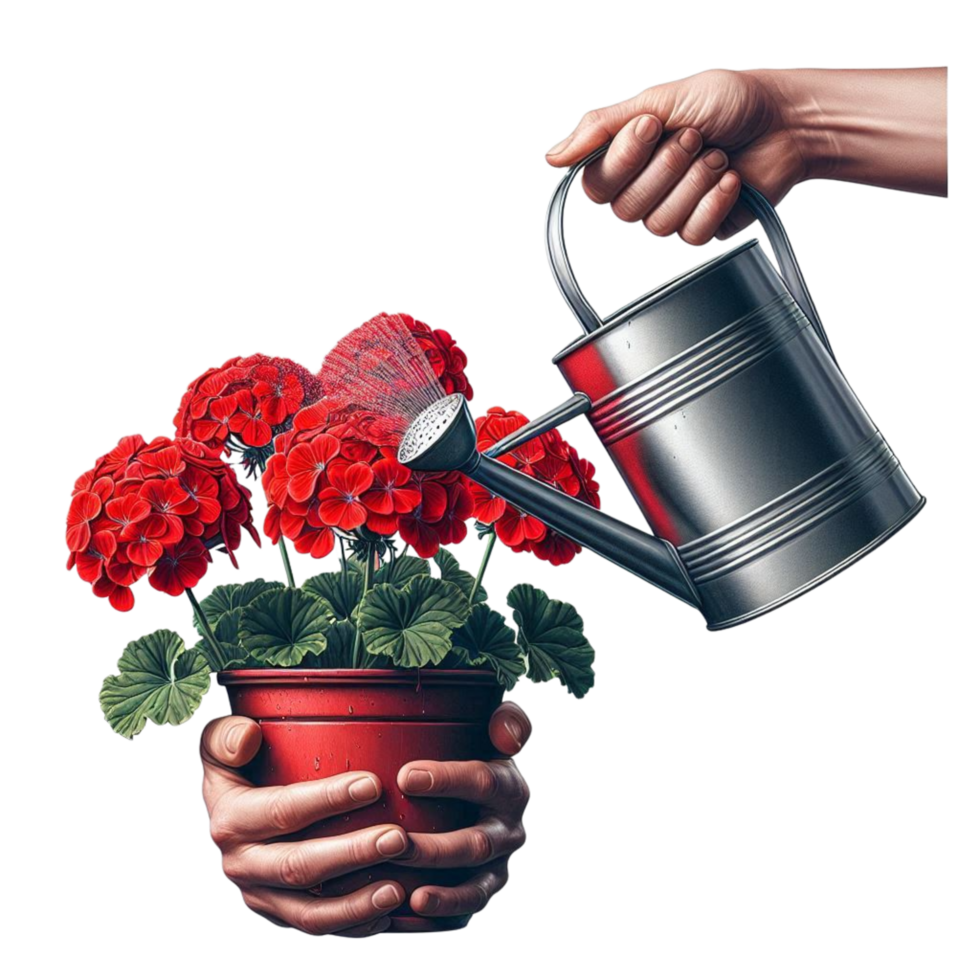 Red Carnations Plant with Watering Can png
