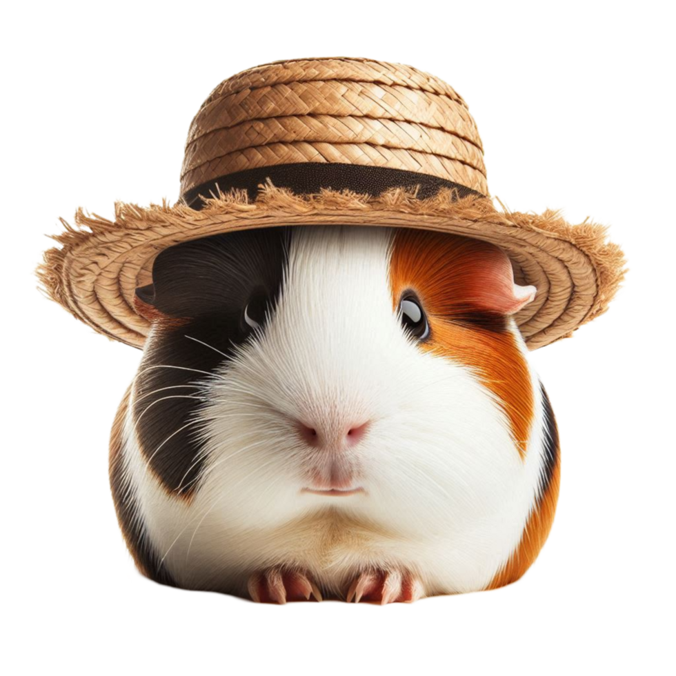Guinea Pig Wearing Straw Hat with a Sleepy Look png