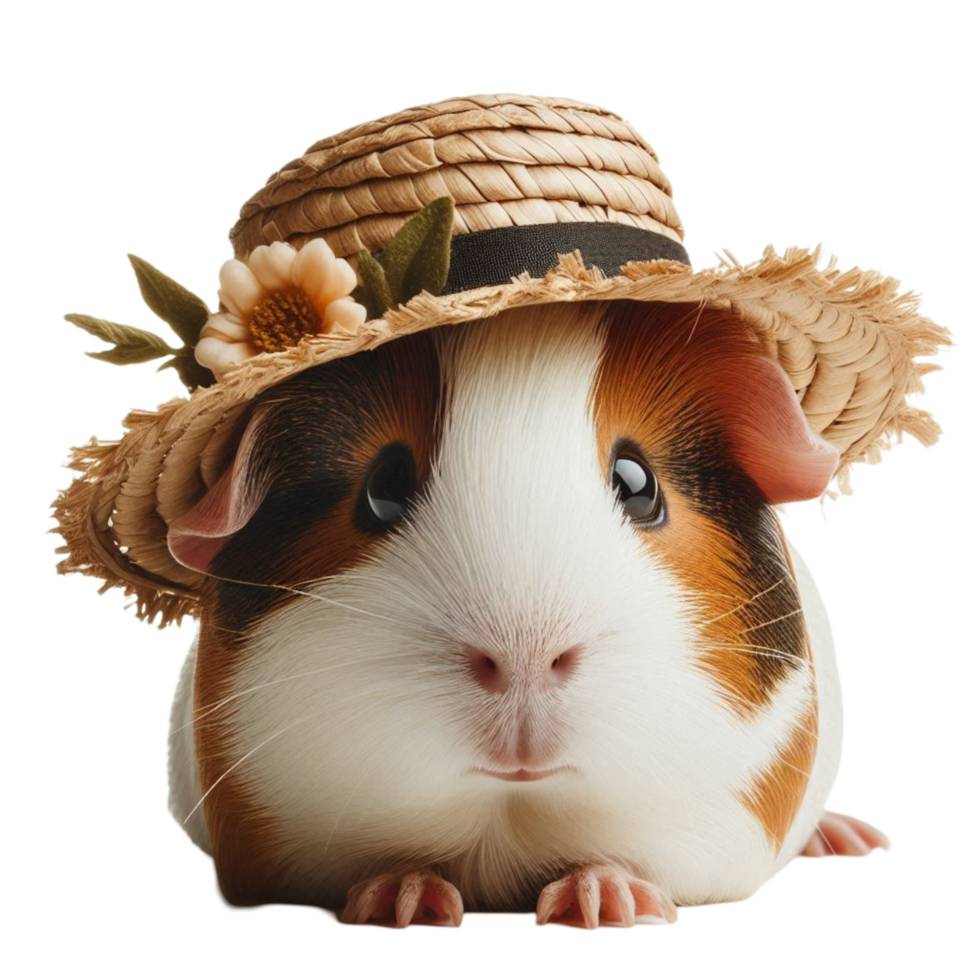 Guinea Pig in Straw Hat Closeup png