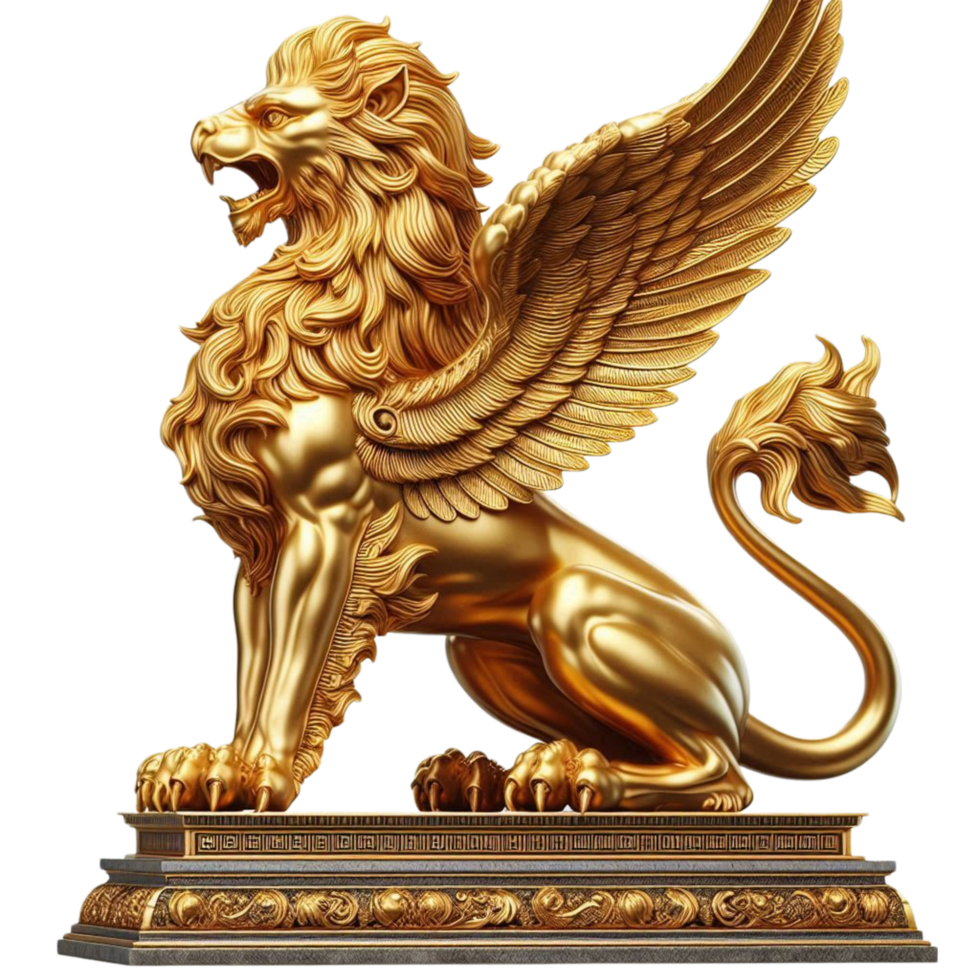 Golden Griffin Sculpture on Pedestal png