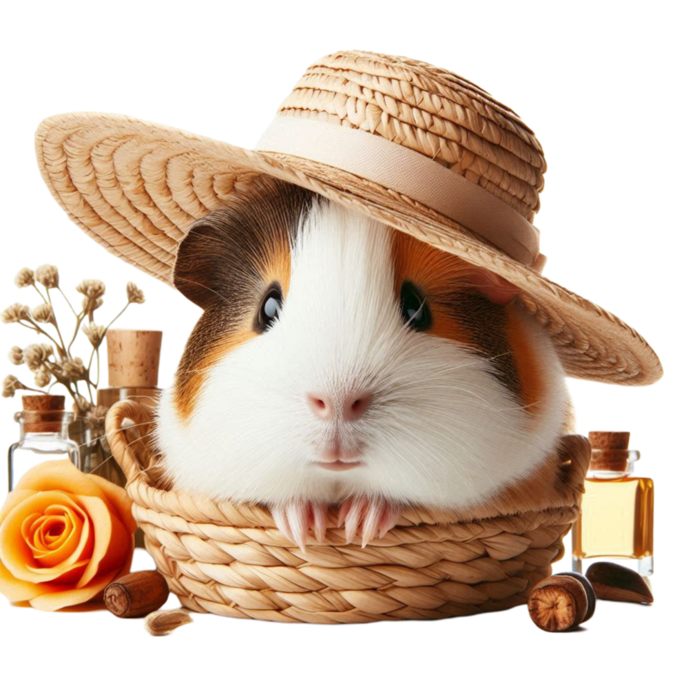 Guinea Pig with Straw Hat and Orange Rose png