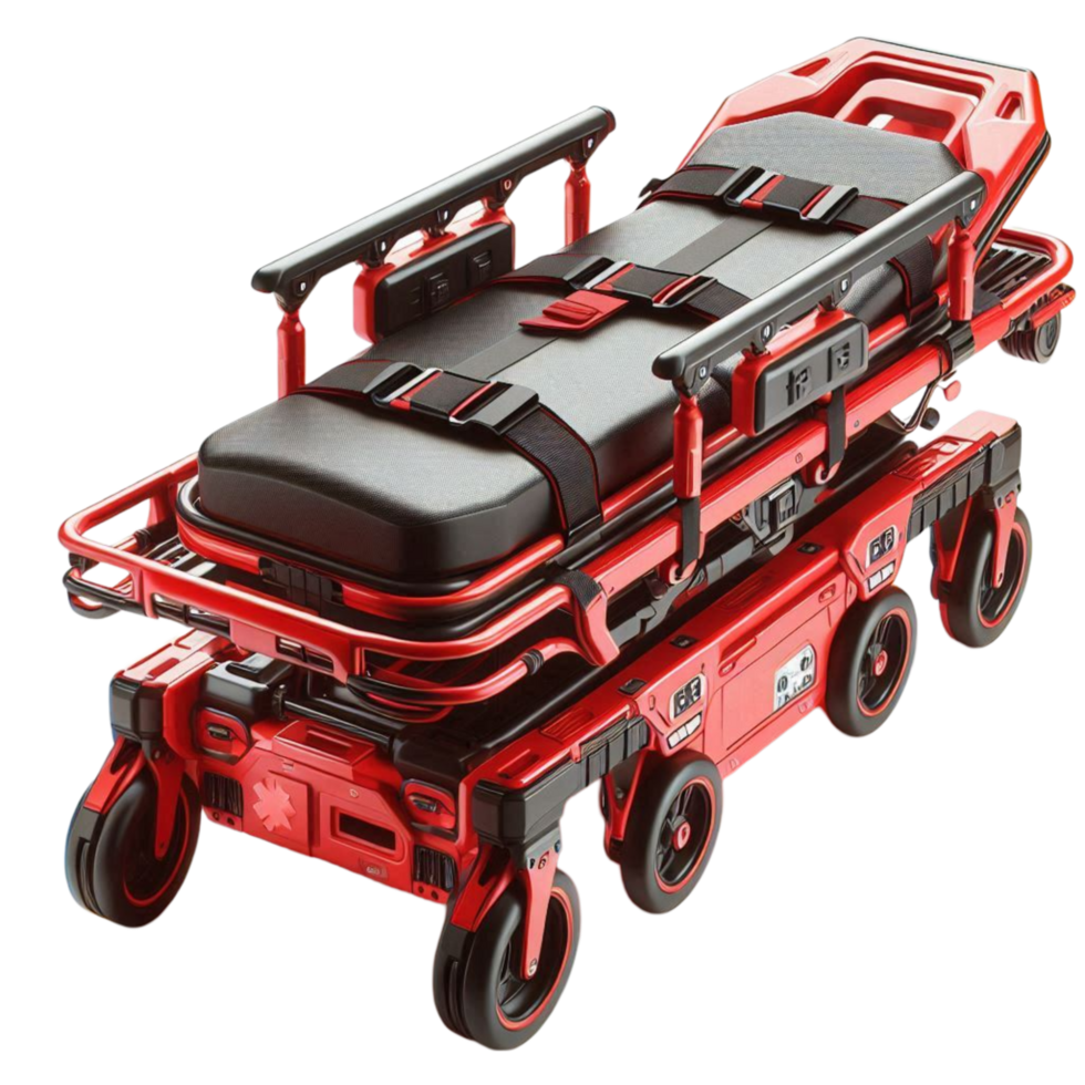 Red Medical Stretcher with Wheels png