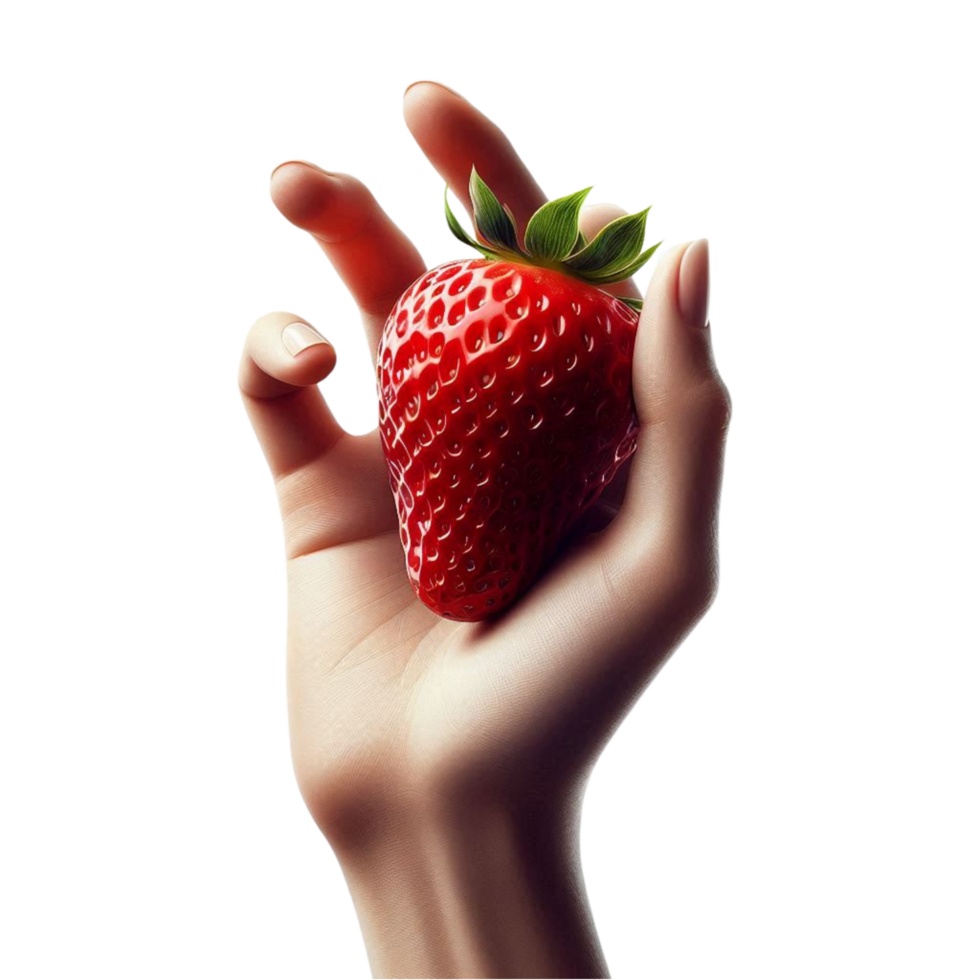 Single Strawberry Gently Held by Hand png