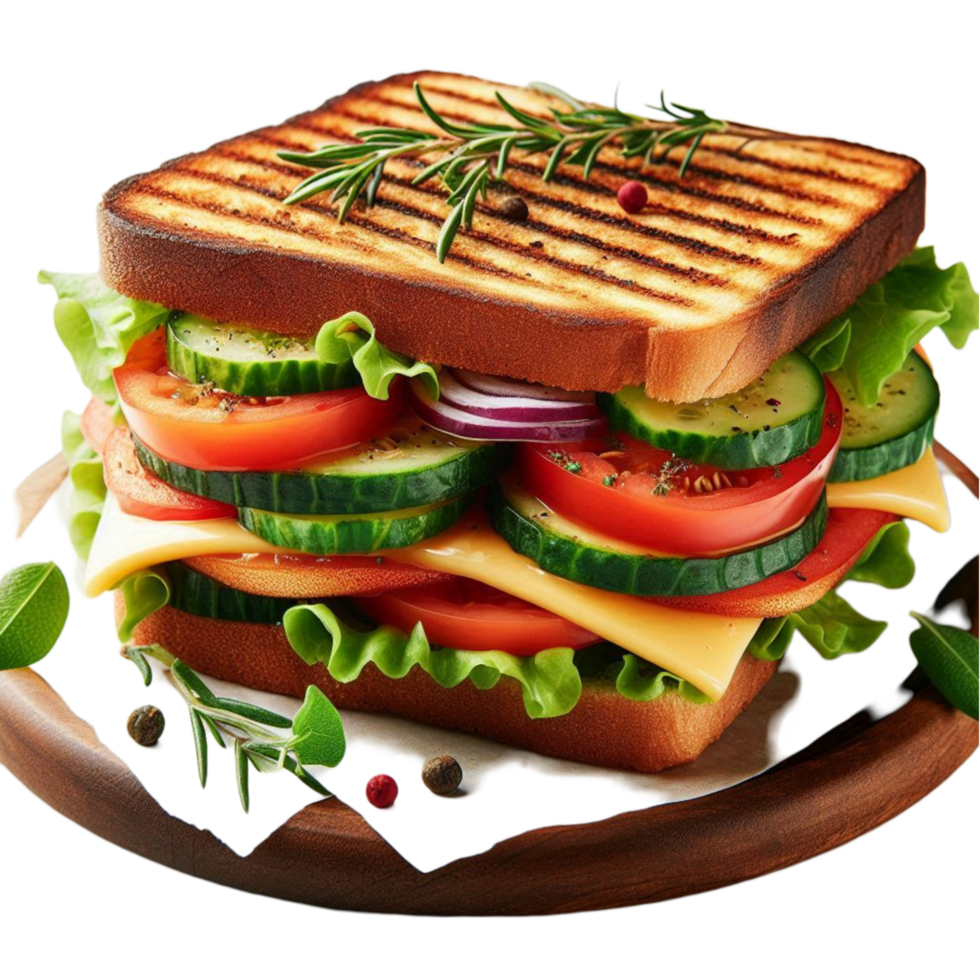 Tall Club Sandwich with Lettuce and Tomato png