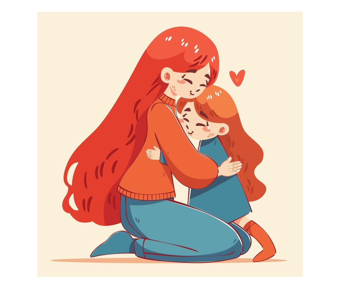 Mother and Daughter Embrace vector