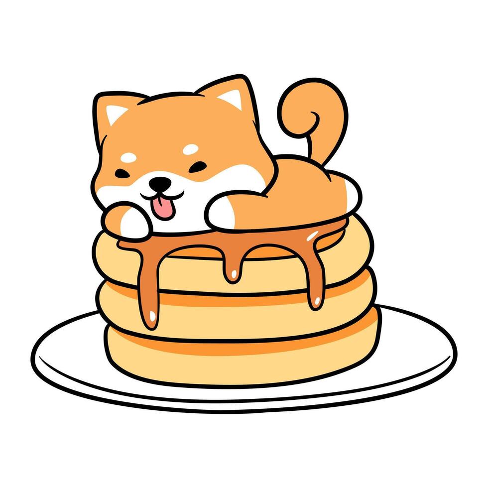 shiba inu pancakes with syrup and syrup vector