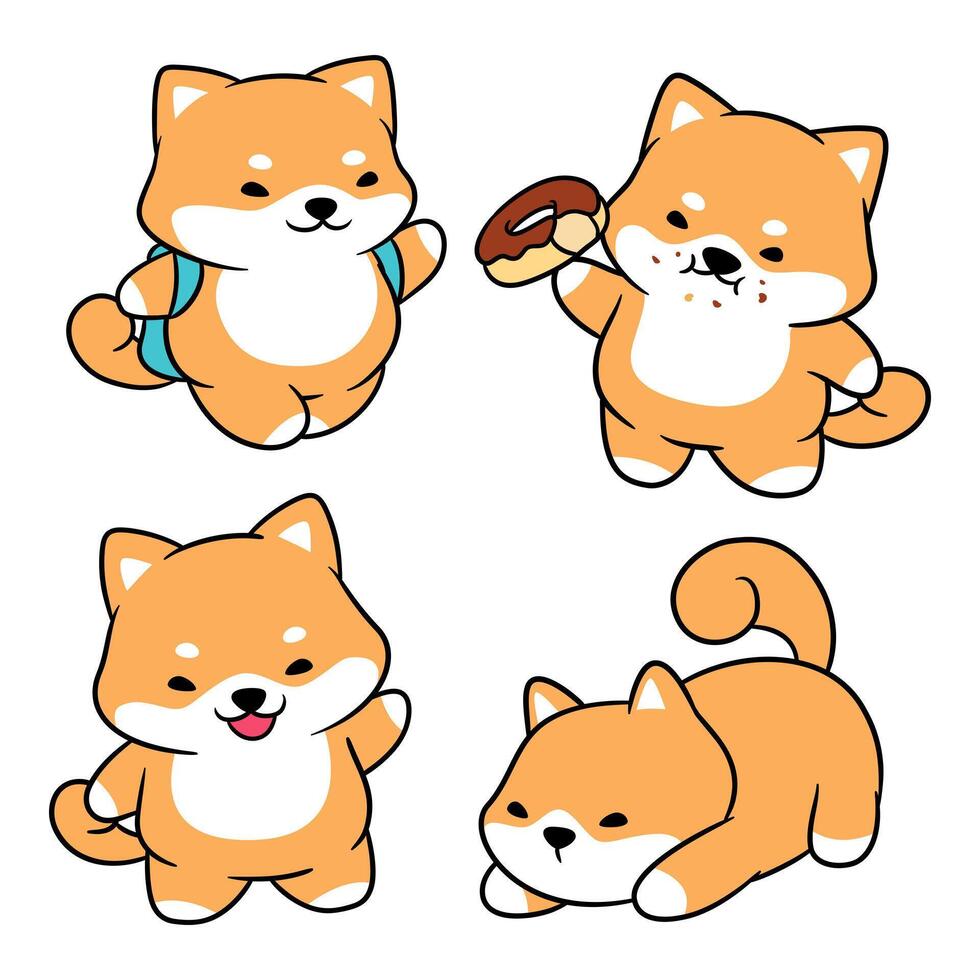Shiba inu sticker set vector