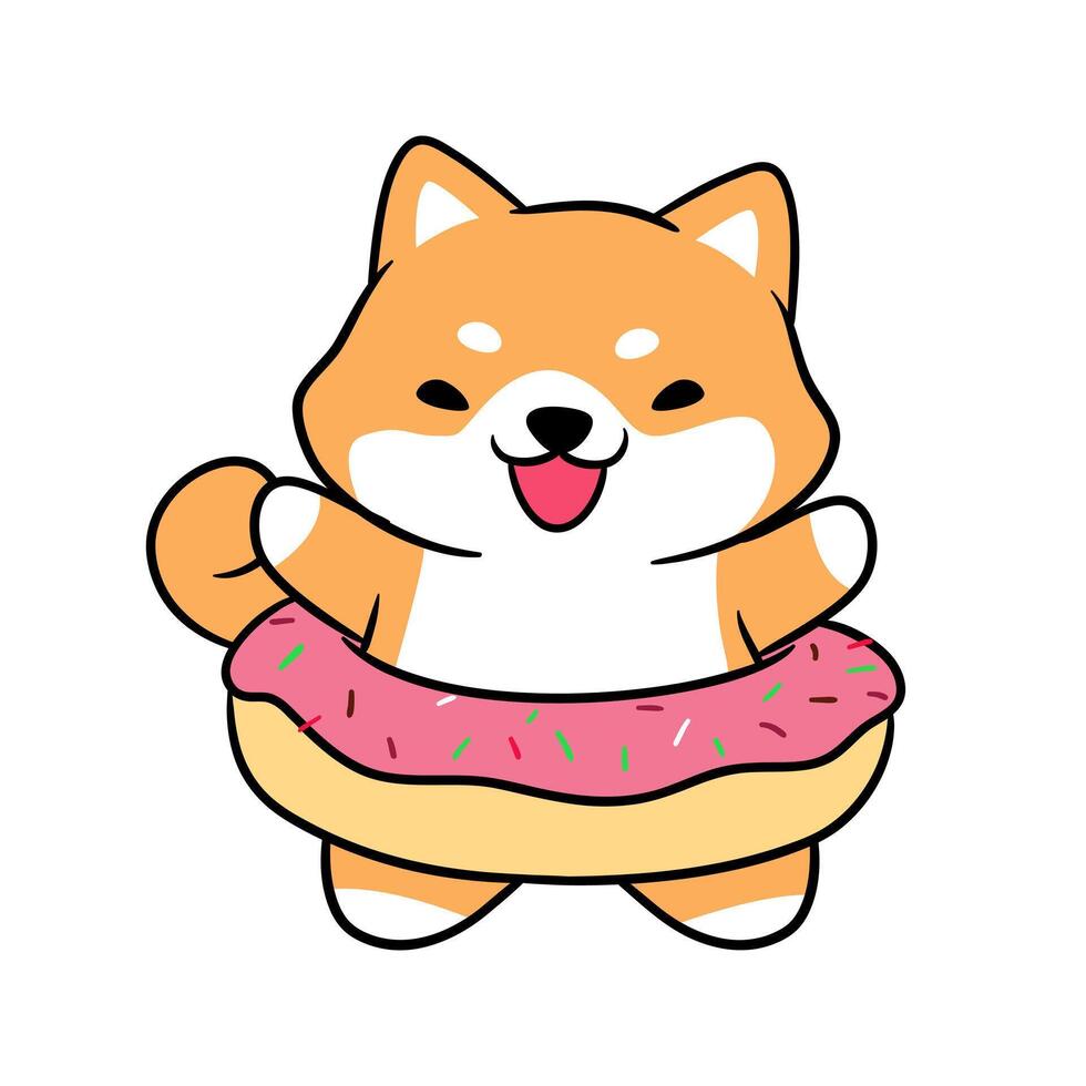 shiba inu dog holding a donut vector