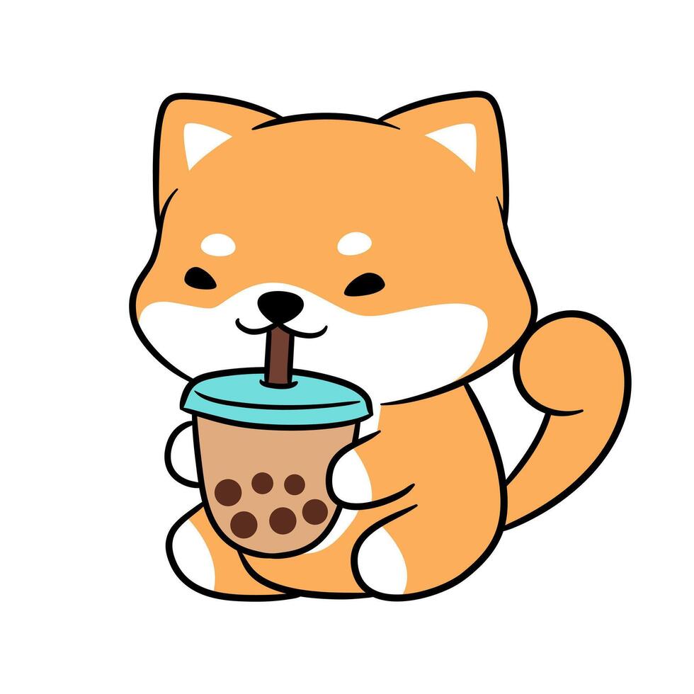 shiba inu drinking iced coffee vector