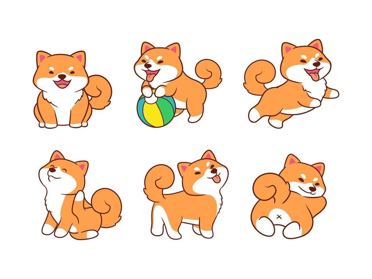 Cute and adorable Shibainu with 6 different poses vector