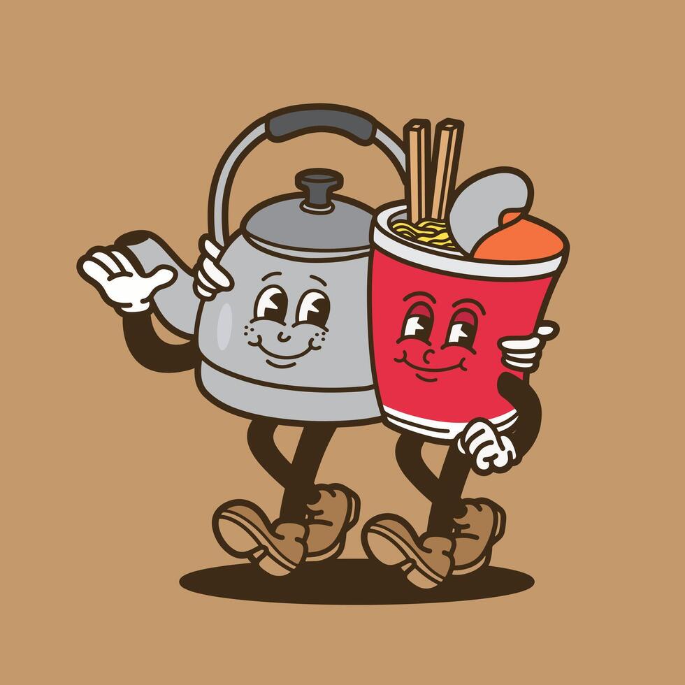 mascot character cup noodle and kettle with color good for brand mascot, food mascot, element design, poster, etc vector
