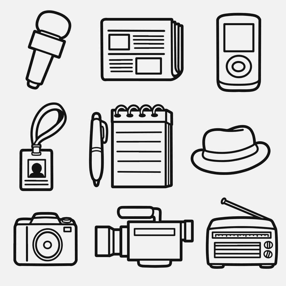 set of journalist with outline style good for icon, symbol, coloring book, coloring page, element design, etc vector