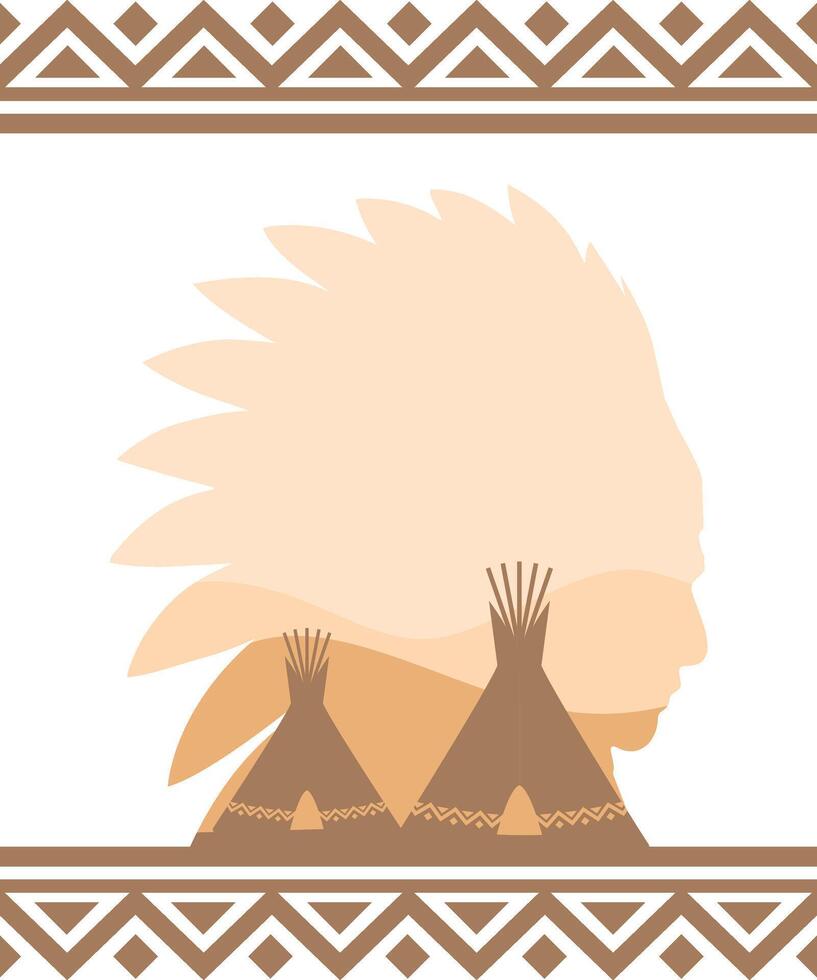 Native American Day background template with Indian tribe silhouette. Suitable for use on banners, posters, etc. Native American Day in the United States vector