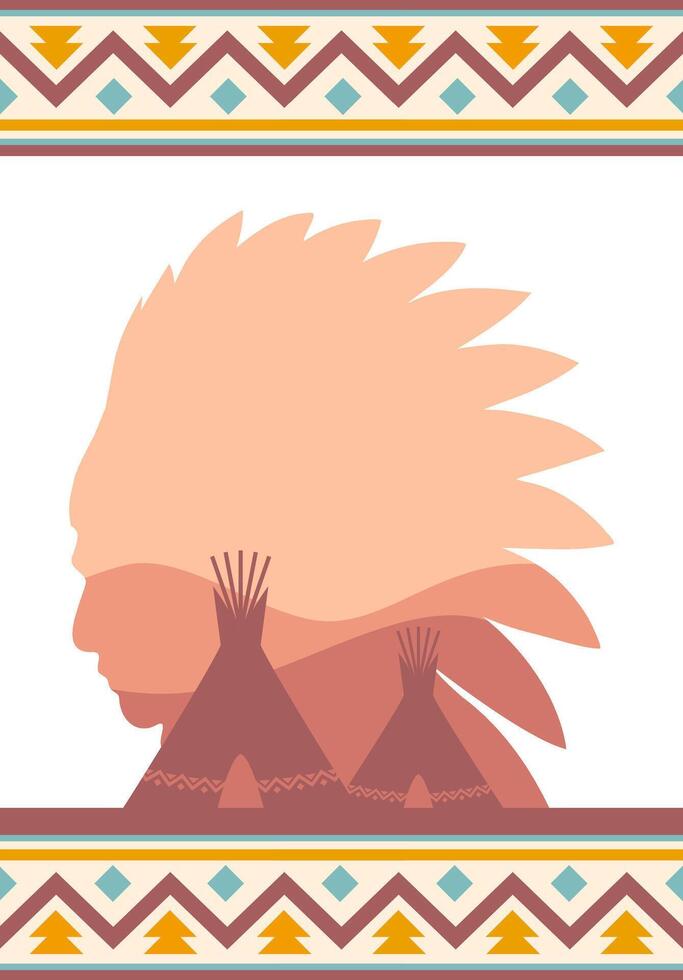 Native American background template with indian tribe silhouette. Suitable for use on banners, posters, etc. Native American Day in the United States vector