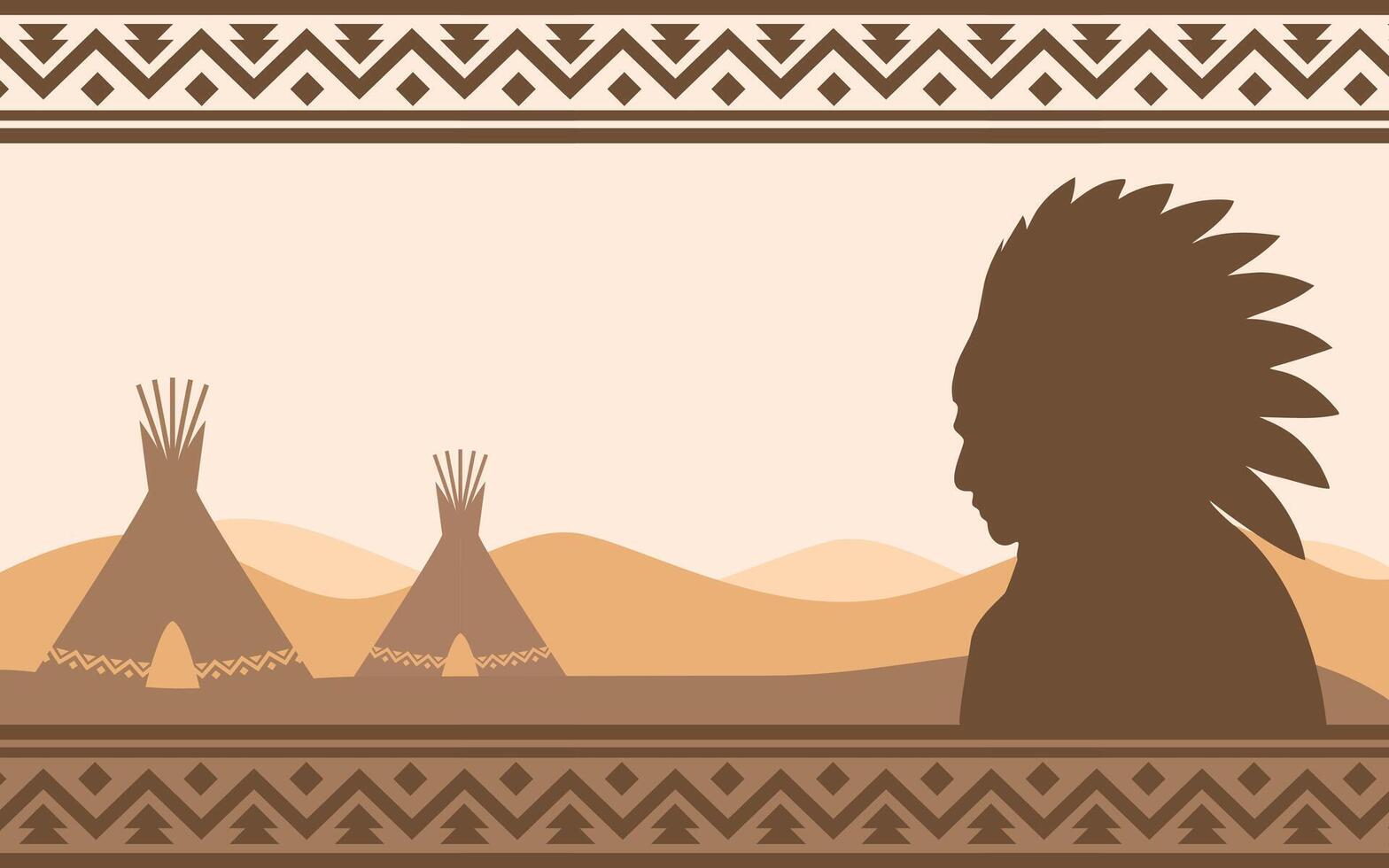 Native American Day background design with Indian chief head logo hand drawn illustration. Suitable to use on Native American day event on United States of America vector