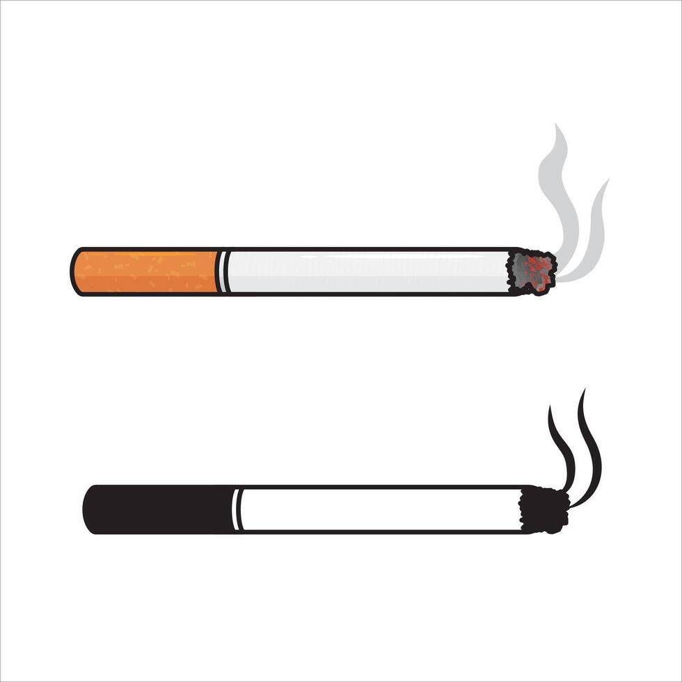 Flat cigarette icon and line art cigarette icon vector