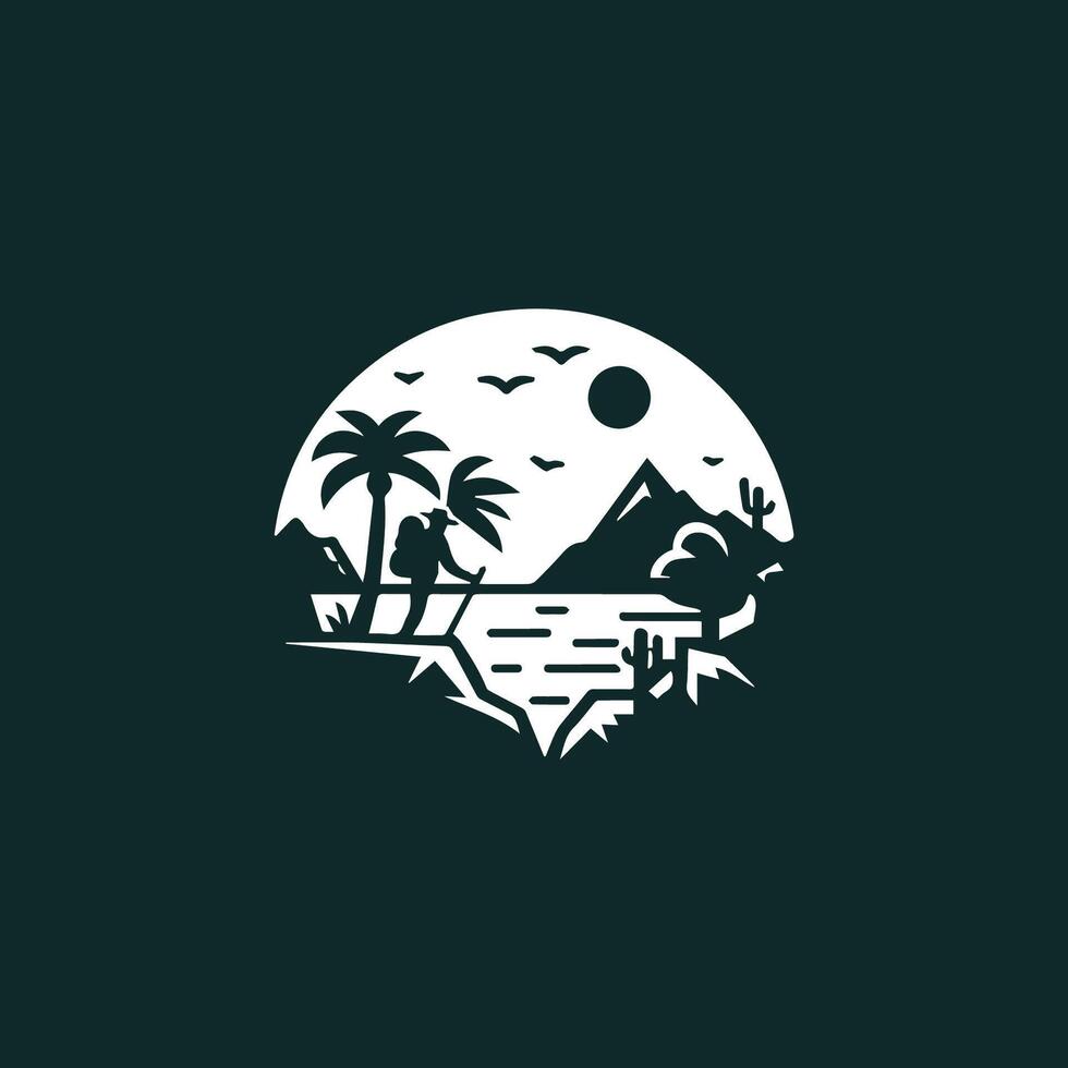 a logo for a resort with palm trees and a mountain vector