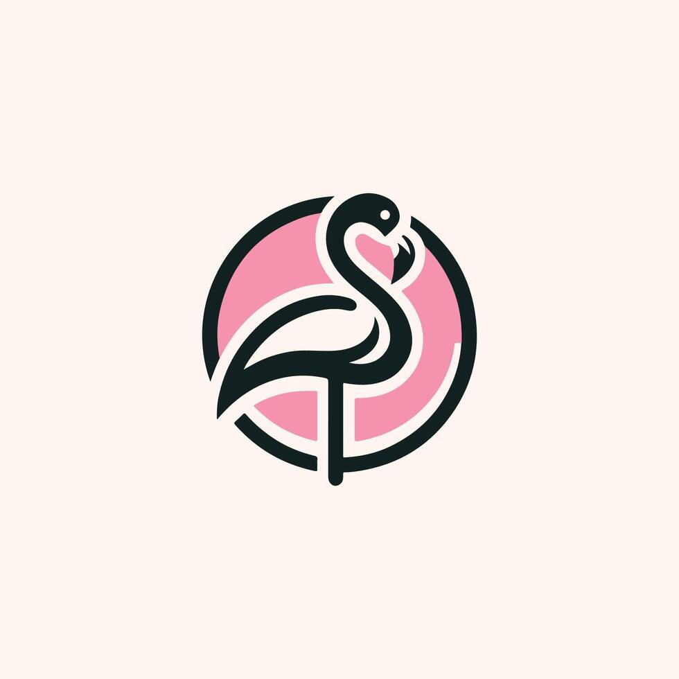 a pink flamingo logo with a black and pink background vector