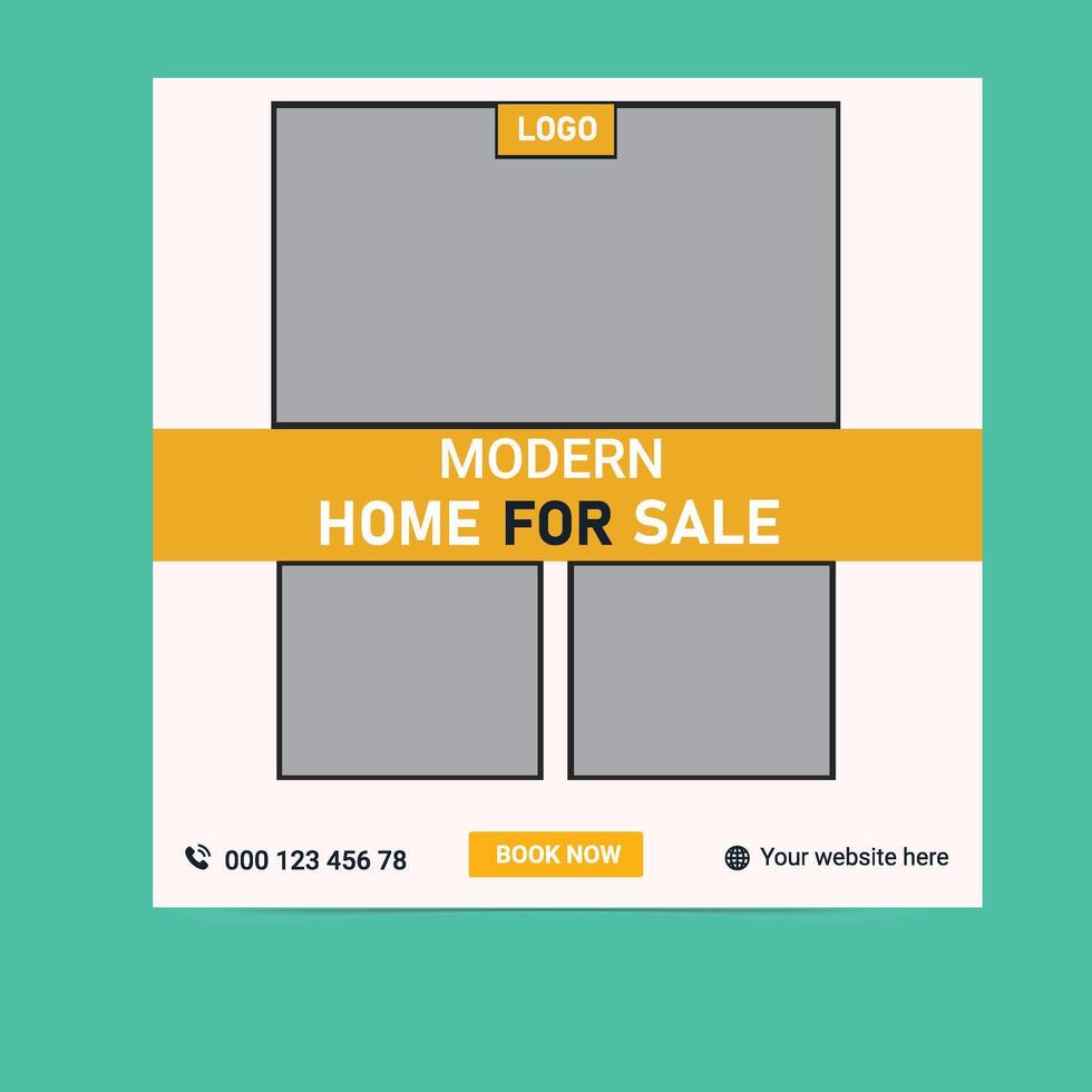 Editable Real Estate Social Media Template with Modern Home Layout vector