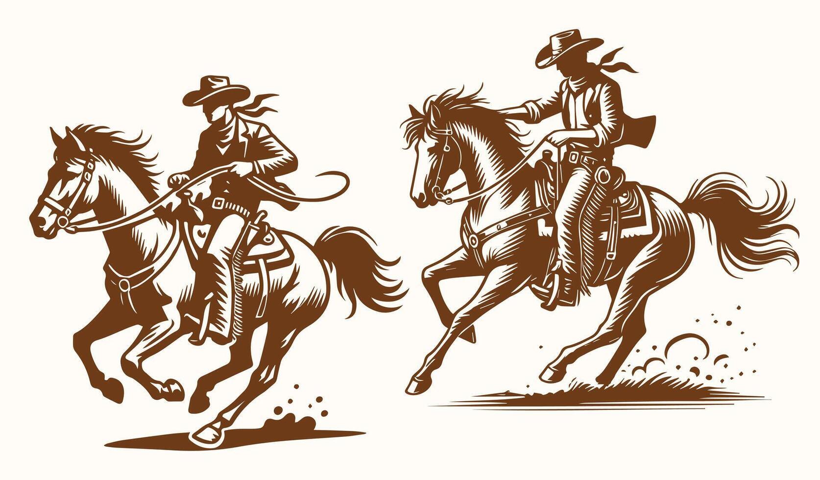 Cowboy riding horses illustration design vector