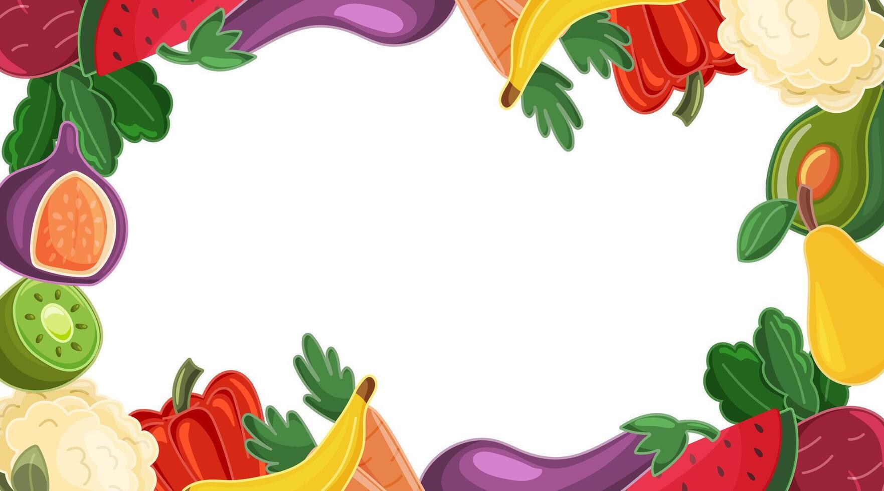 Colorful fruit and vegetable frame, isolated on white vector