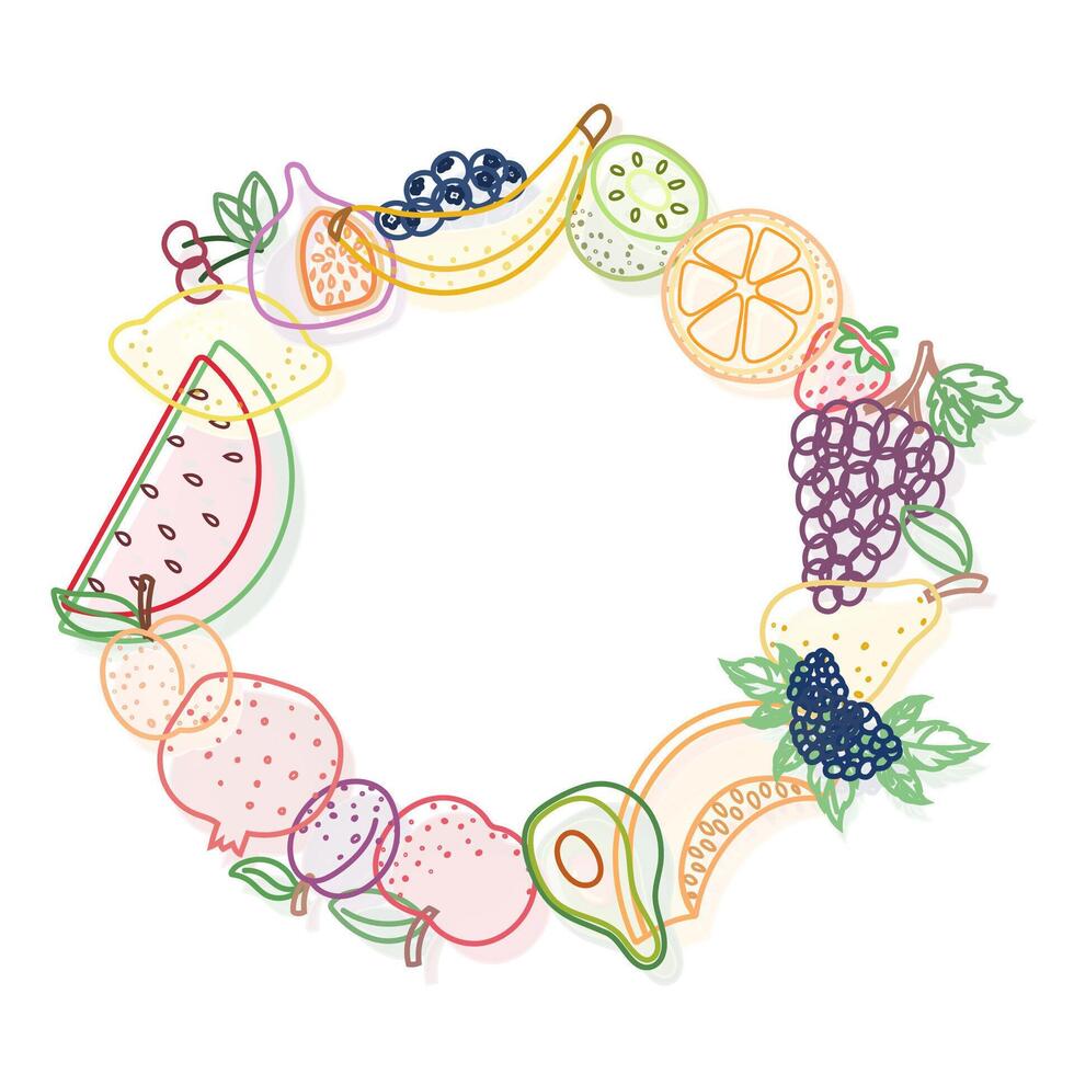 Fruit wreath in outlined style, isolated on white background vector