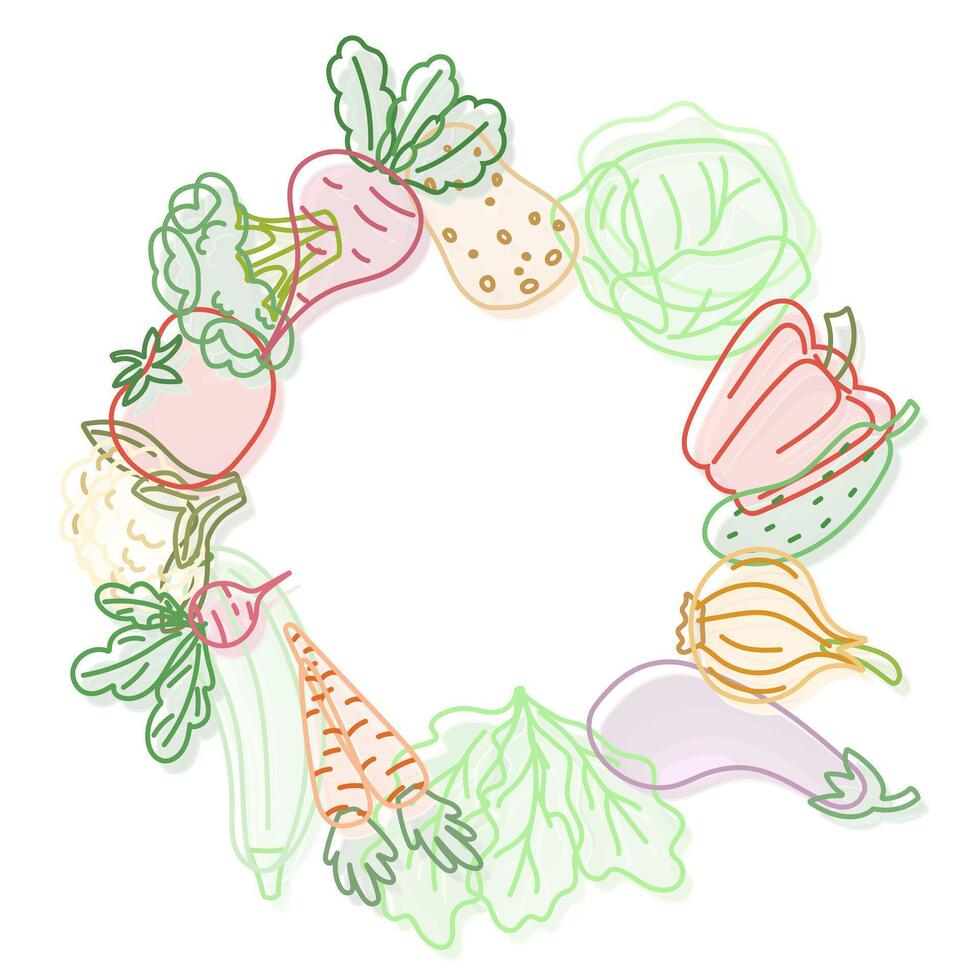 Wreath of vegetables in pastel colors isolated on white background vector