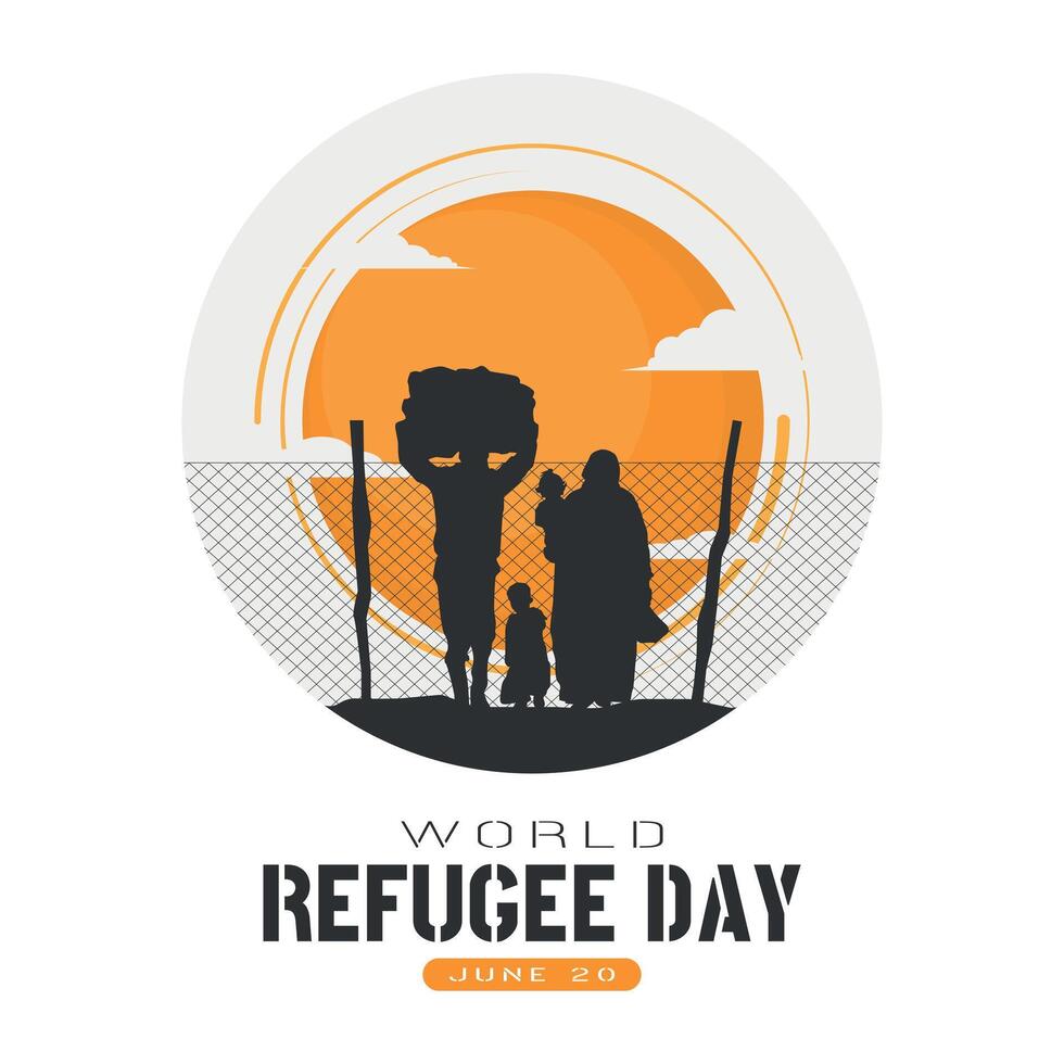 World Refugee Day Poster. A family is taking refuge vector