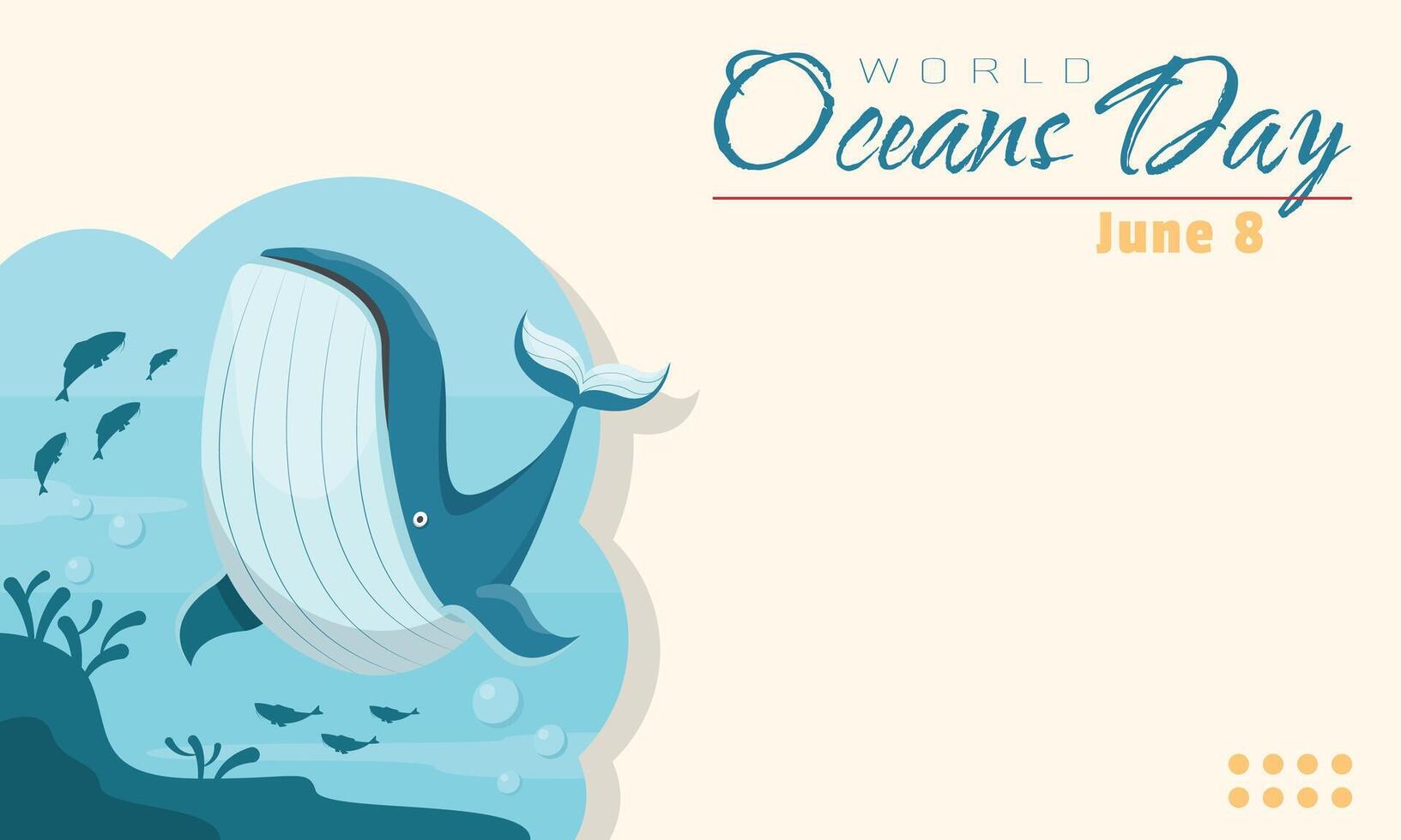 World Oceans Day Template. Beautiful life in the sea. Copy space vector