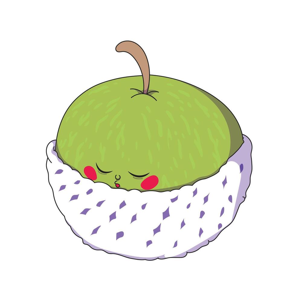 Cute green apple wrapped and sleeping peacefully, nature-themed fruit illustration with calm and fresh concept. vector