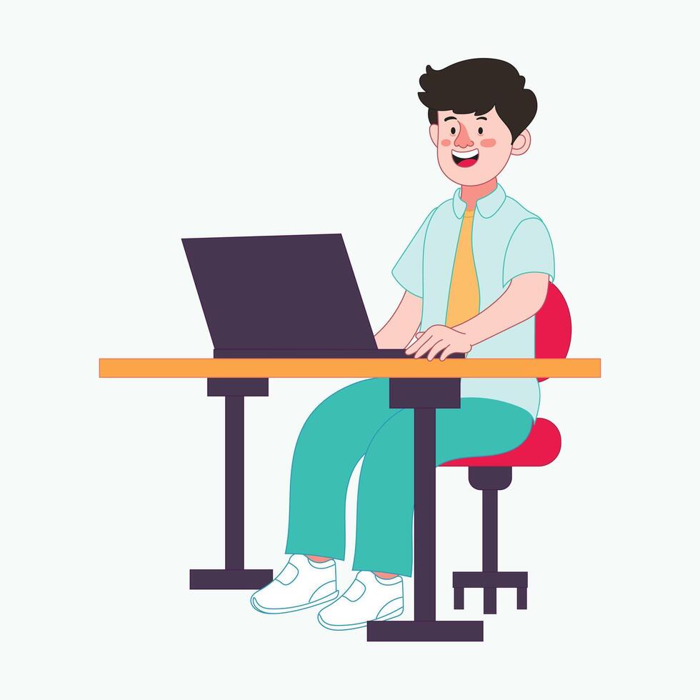 Businessman working on laptop at desk, symbolizing productivity, focus, remote work, and financial success vector