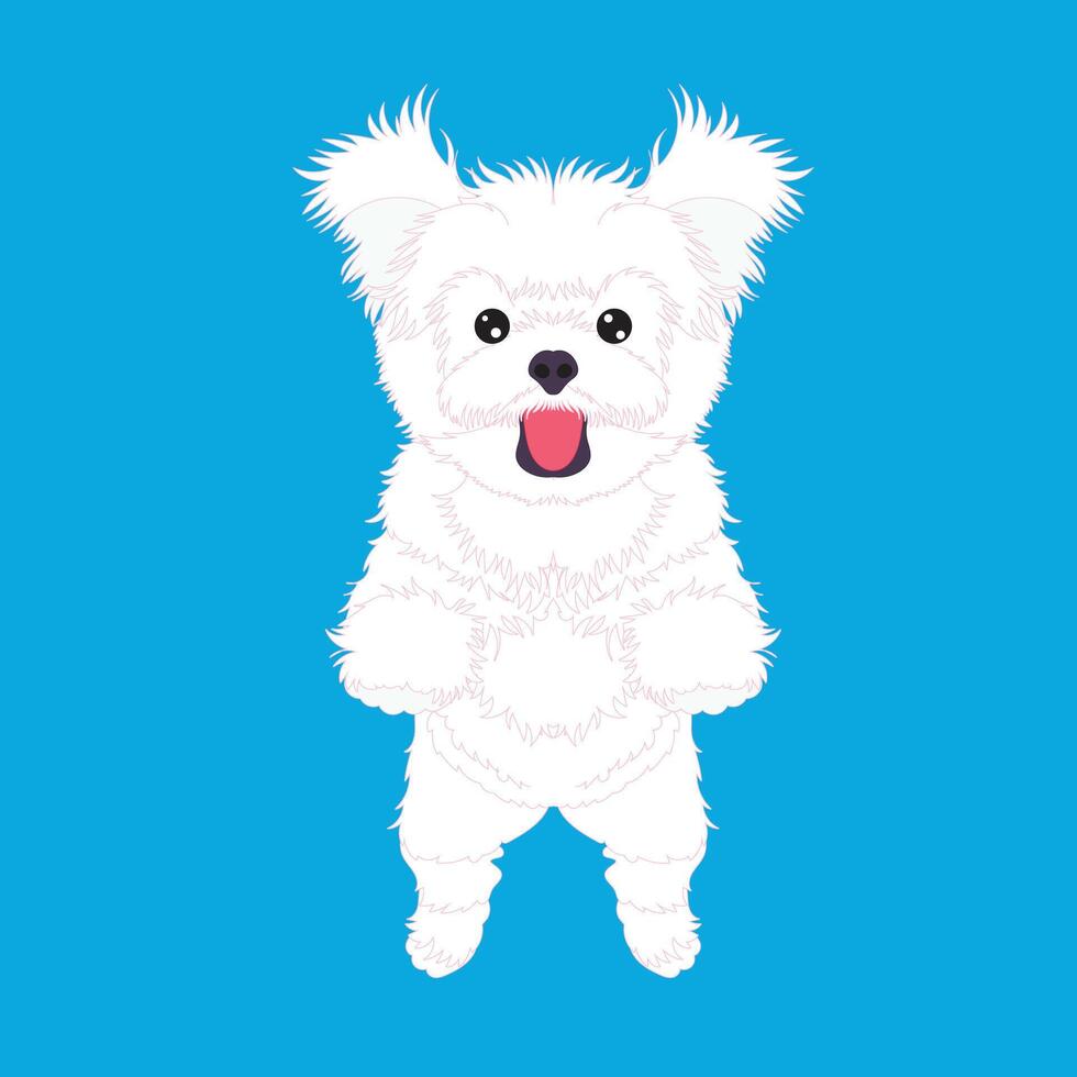 Cartoon of a happy white Maltese dog jumping joyfully, cute pet illustration, fun animal and playful concept. vector