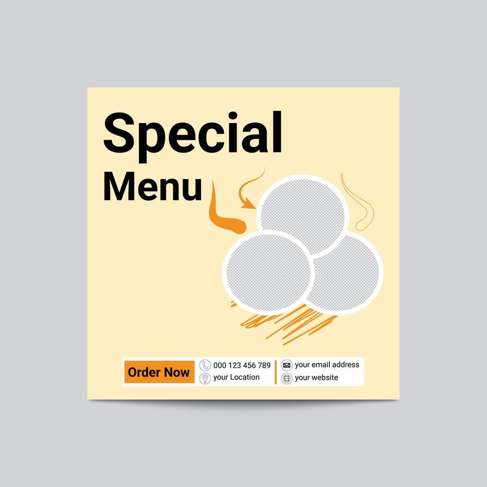 Restaurant Special Menu Template With Image Placeholder For Social Media Promotion vector