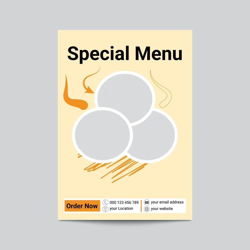 Food Menu Template Design With Three Image Placeholders And Doodle Elements vector