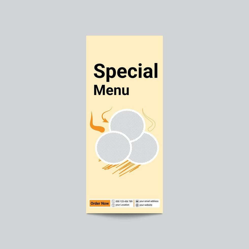 Restaurant Special Menu Template With Photo Placeholders And Contact Information vector