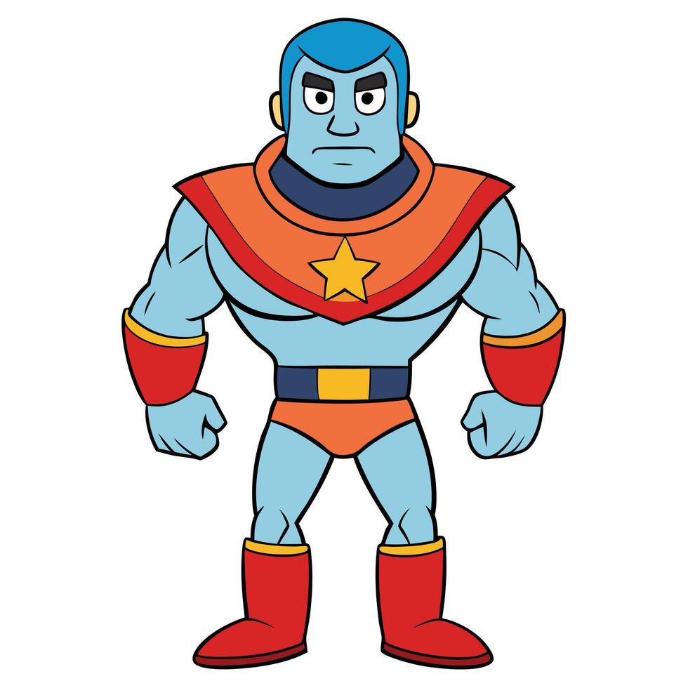 Cartoon superhero illustration strong man character with cape and boots vector