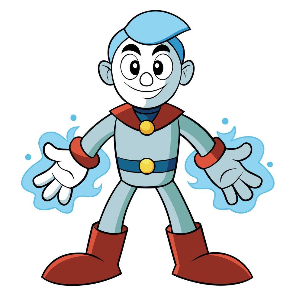 Cartoon ice character posing with water magic effects isolated on white vector