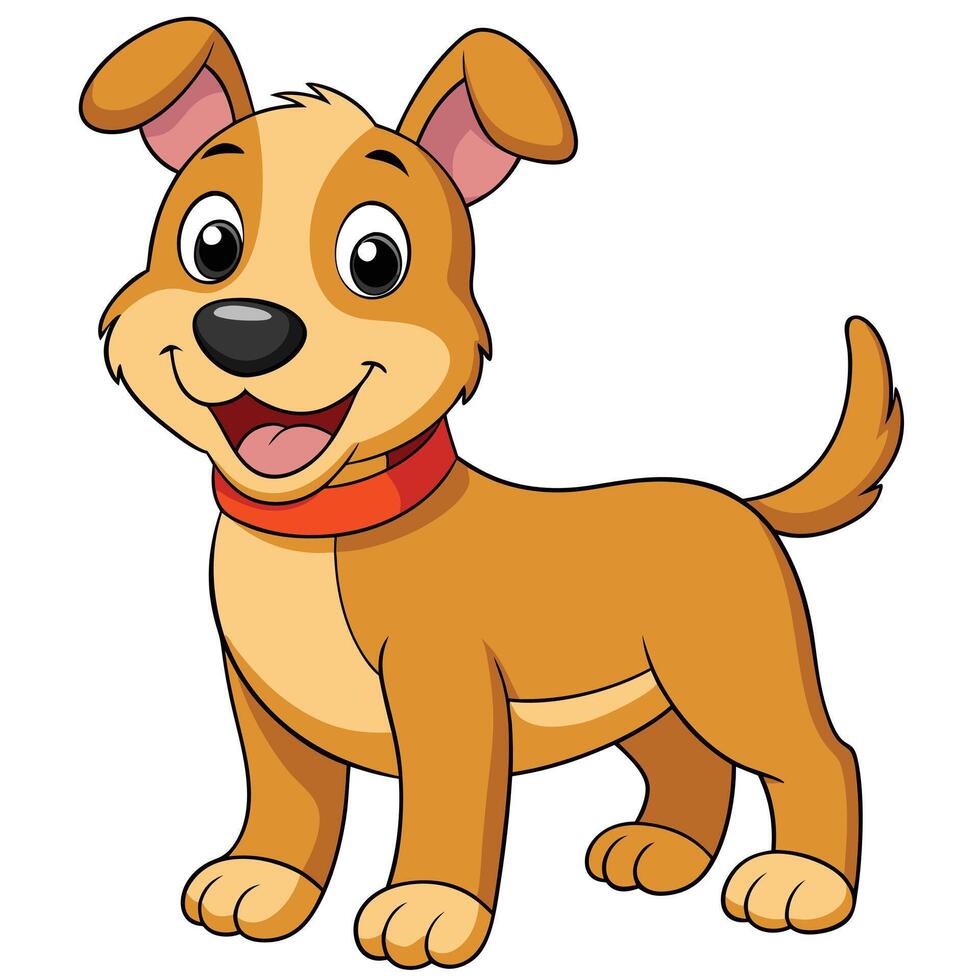 Cute cartoon dog illustration with happy smile and red collar vector