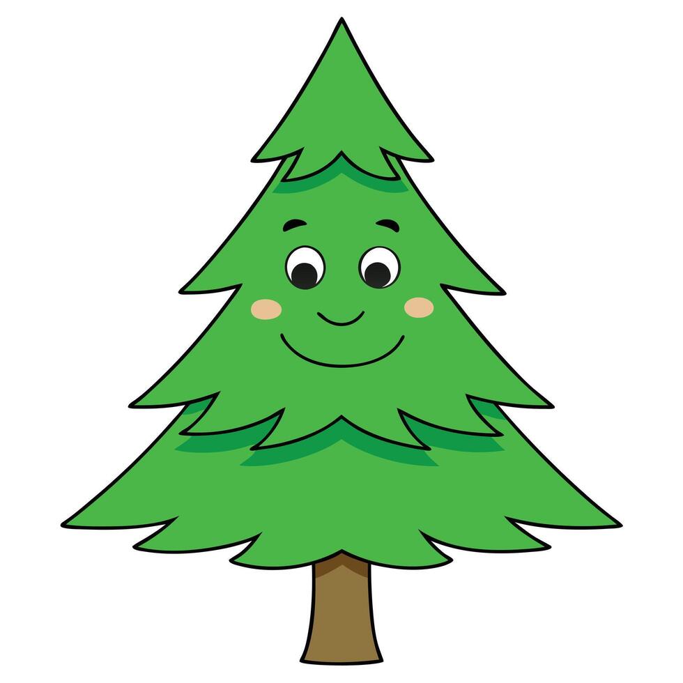 Cute cartoon christmas tree with a happy face for festive designs vector