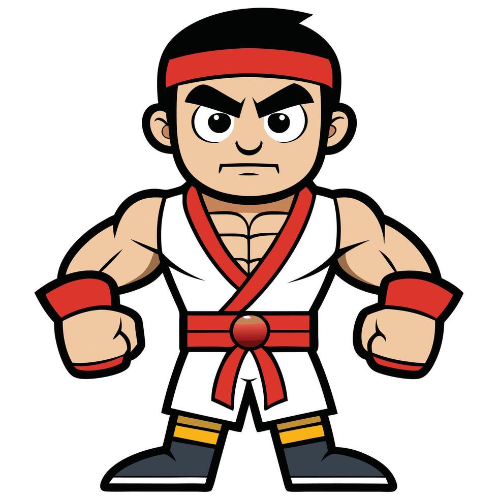Cartoon strongman character illustration martial artist ready for action pose vector