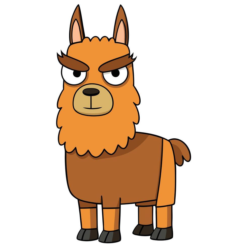 Angry cartoon llama illustration with orange fur and brown body vector