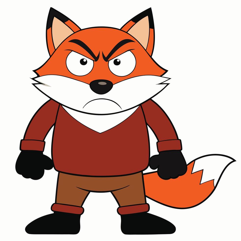Cartoon fox character with an angry expression wearing clothes standing upright vector