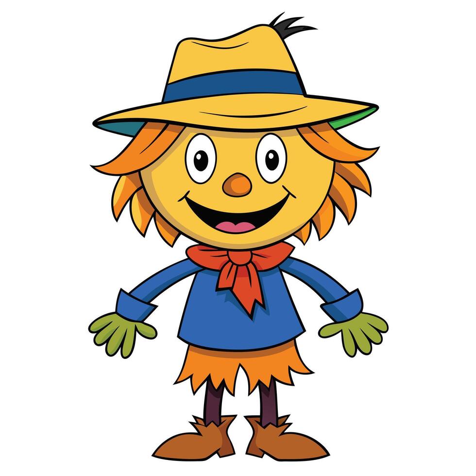 Cheerful cartoon scarecrow illustration perfect for autumn and halloween projects vector