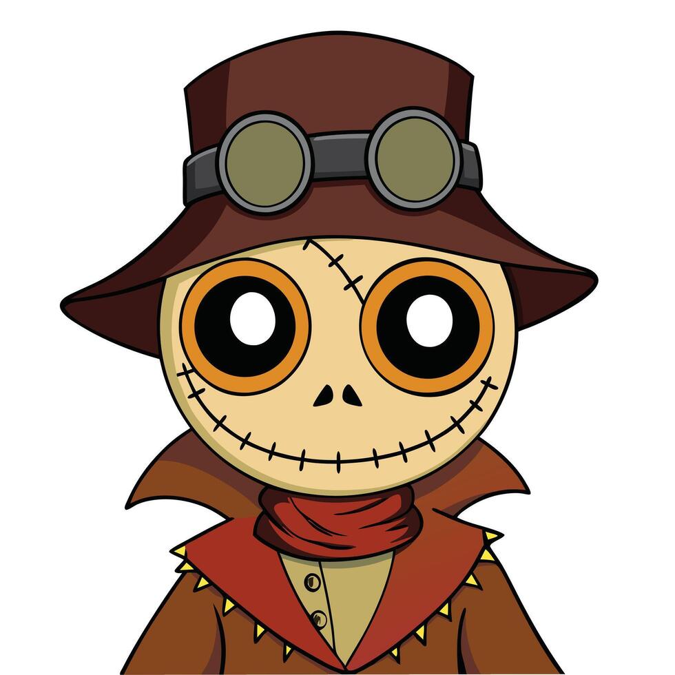 Cartoon scarecrow illustration with steampunk goggles and autumn colors vector