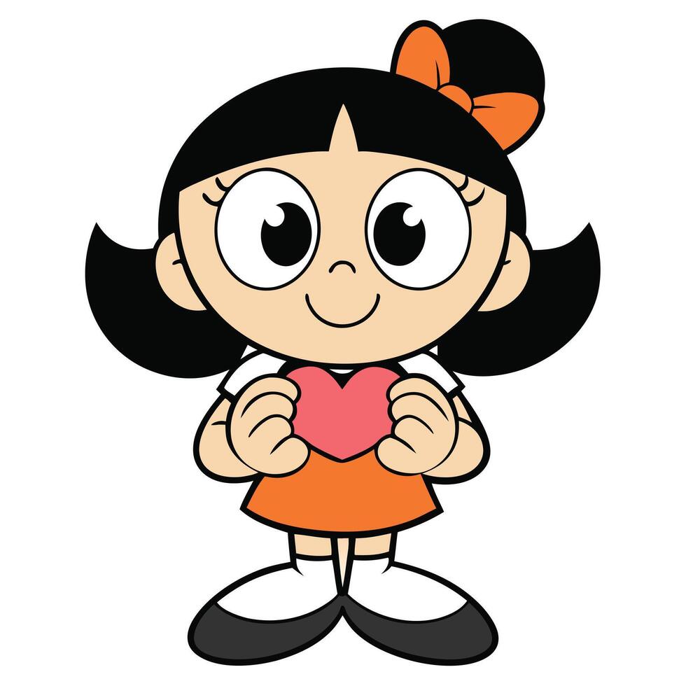 Adorable cartoon girl holding a heart illustration for valentines day design vector