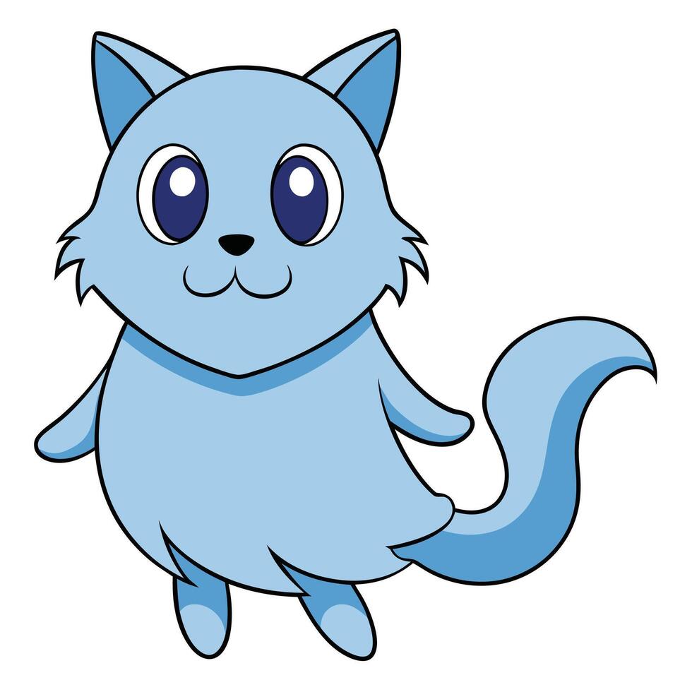 Cute light blue cat character with big eyes illustration vector