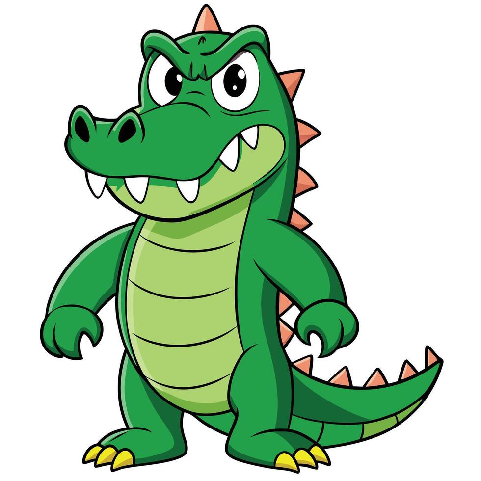 Angry green cartoon crocodile character illustration standing posing vector